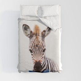 Baby Zebra With Blue Bowtie, Baby Boy Nursery, Baby Animals Art Print by Synplus Duvet Cover