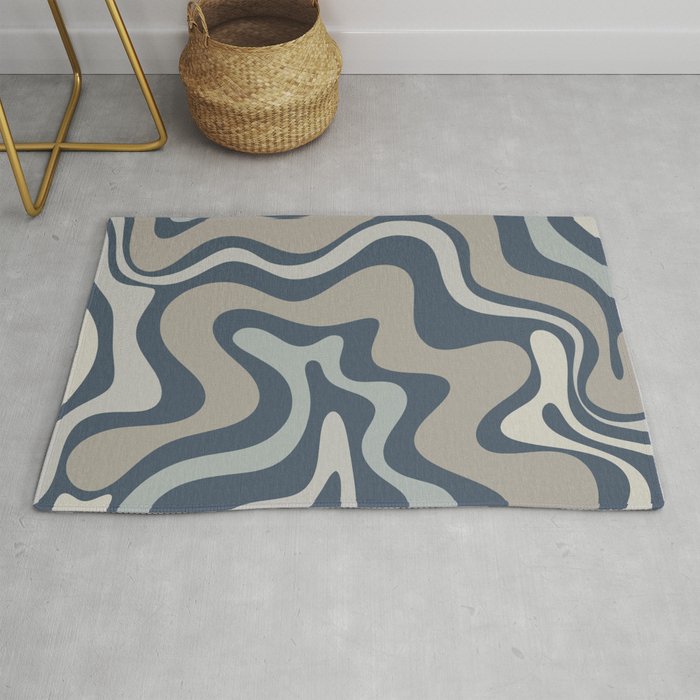 Liquid Swirl Abstract Pattern in Blue Gray Rug