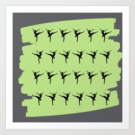 Ballerina figures in black on green brush stroke Art Print