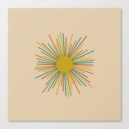 Mid Mod Multicolor Retro Sunburst on Beige  Canvas Print