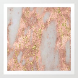 Rose Gold Marble with Yellow Gold Glitter Art Print