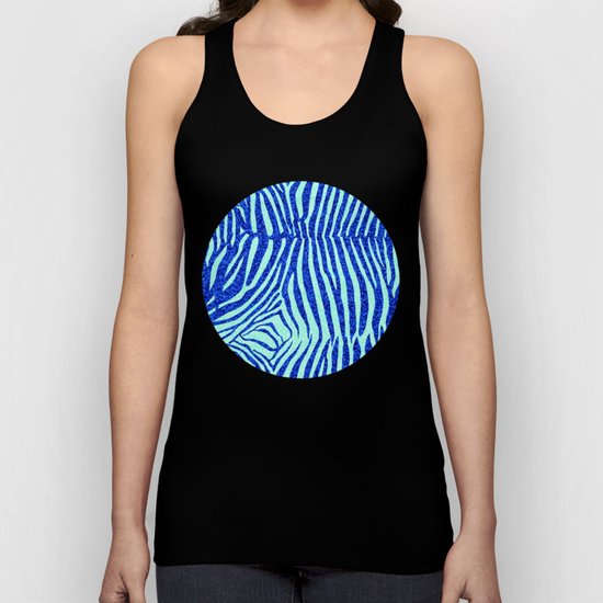 Blue Glitter Zebra Print Unisex Tank Top
