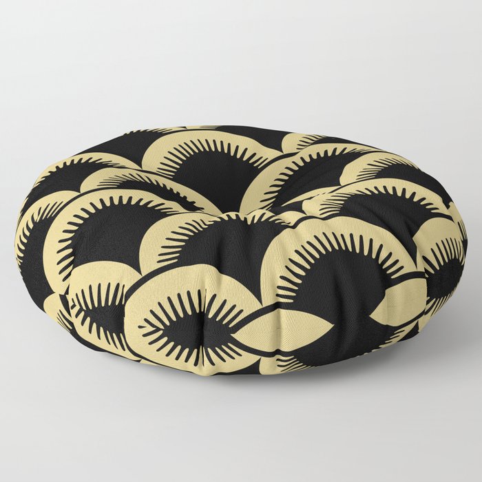 Japanese Fan Pattern Black and Gold Floor Pillow