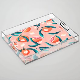 Seamless pattern with hand drawn oranges and floral elements VECTOR Acrylic Tray