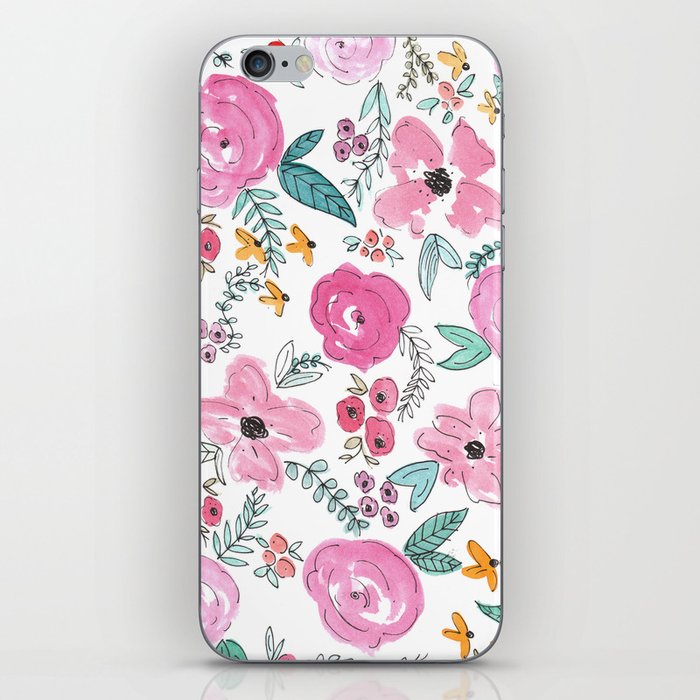 Pink Watercolor Floral Print  iPhone Skin