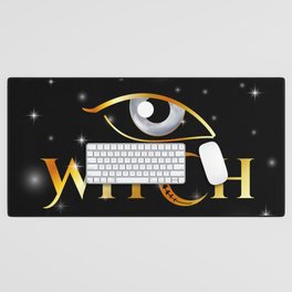 New World Order golden witch eyes with crescent moon	 Desk Mat