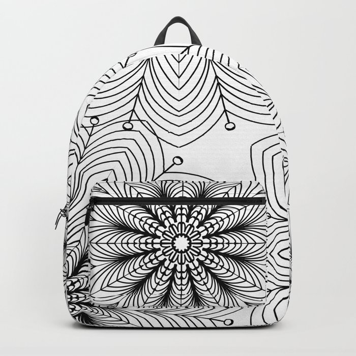 Hand drawn geometrical black white mandala Backpack