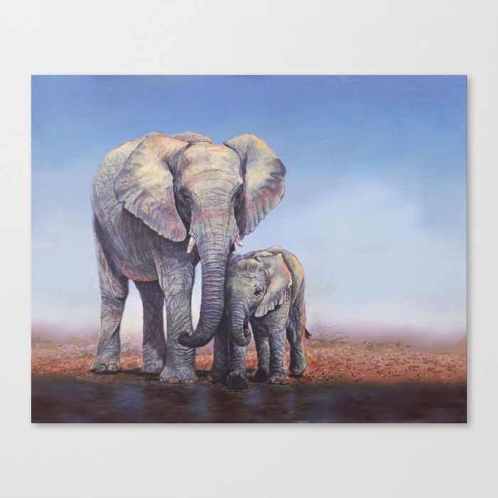 Elephants Mom Baby Canvas Print