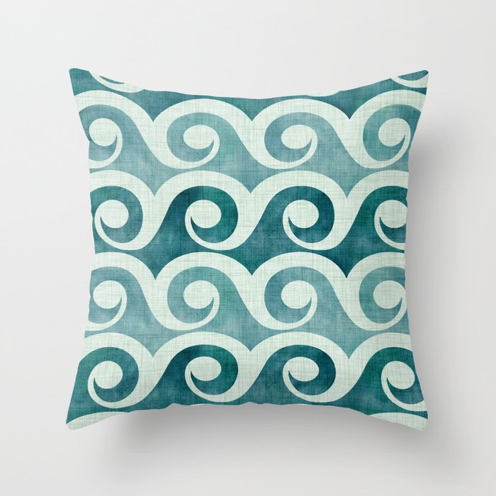Vintage Waves Tropical Teal Geometric Pattern Throw Pillow