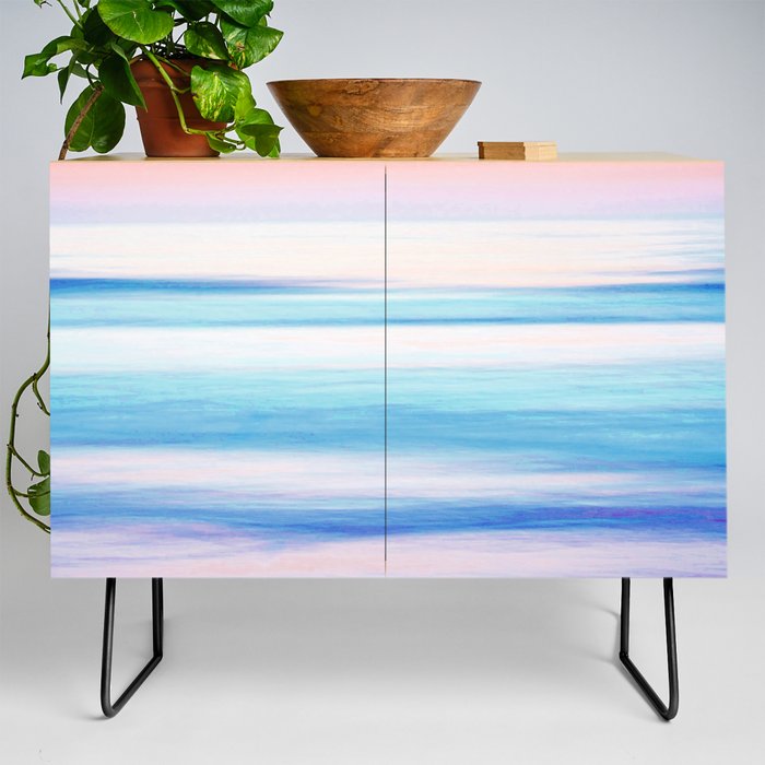 sunset painted realistic ocean scene in pastel Credenza