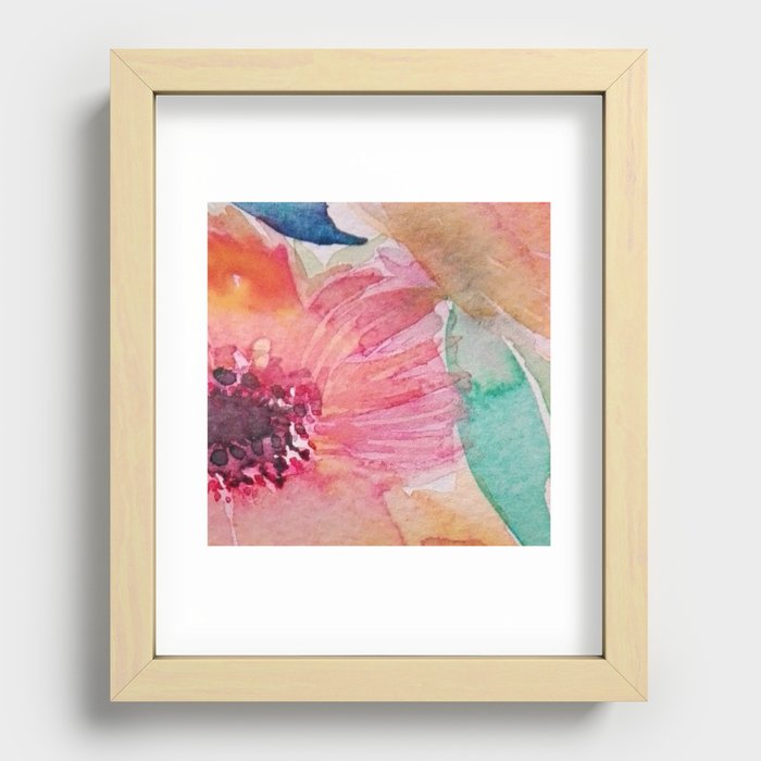 Watercolor flowers and leaves Recessed Framed Print