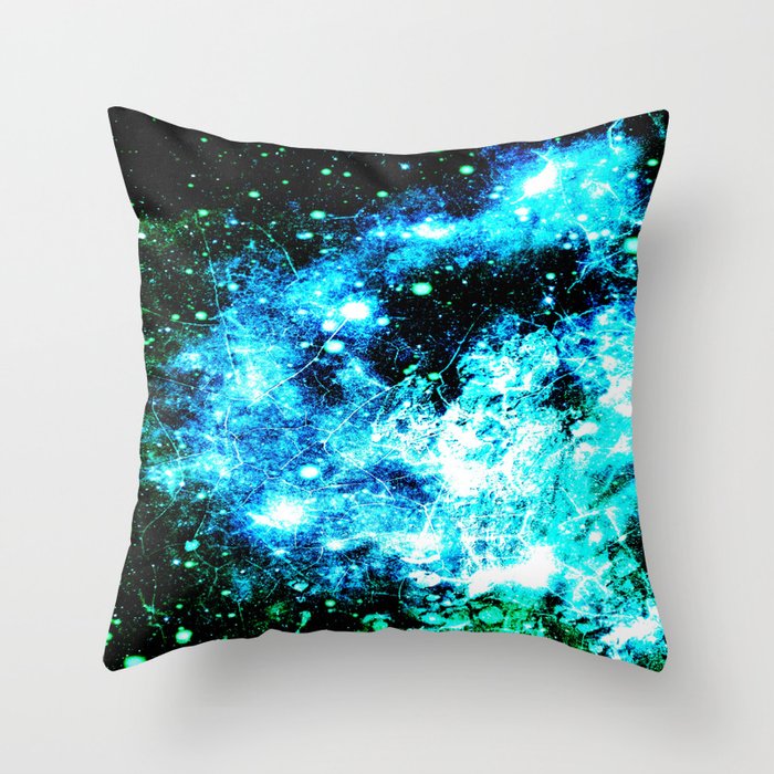 Chaotic Space :  gaLAxy Turquoise Aqua Gray Throw Pillow