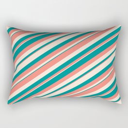 [ Thumbnail: Salmon, Beige & Dark Cyan Colored Pattern of Stripes Rectangular Pillow ]