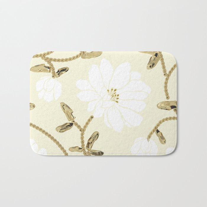 Flowers & Footwear White and Gold Bath Mat
