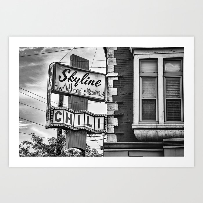Legendary Skyline Chili of Cincinnati - Black and White Art Print