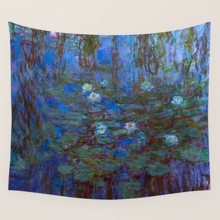 Claude Blue Water Lilies Wall Tapestry by Painting Artwork