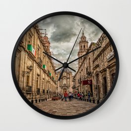 Mexico Photography - Beautiful Mexican Cathedral Under The Gray Clouds Wall Clock
