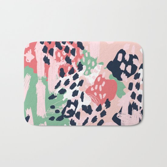 Leia - abstract painting cute minimal navy coral mint pastels painterly boho chic decor Bath Mat