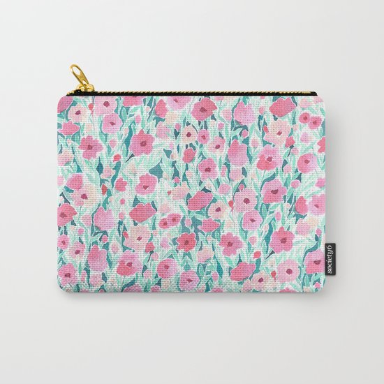 Flower Field Pink Mint Carry-All Pouch