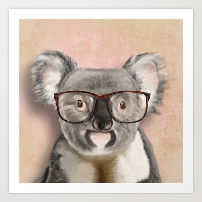 Funny koala with glasses Art Print by BiscottoCotto