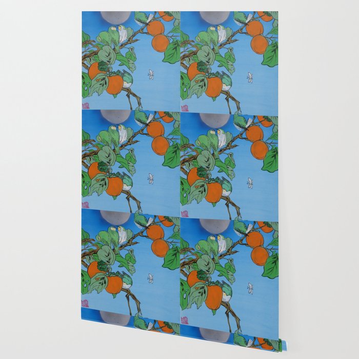 Persimmon Branch Moon And Birds Japan Hieroglyph Original Artwork
