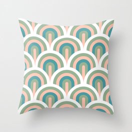 Pastel Art Deco waves peach teal Throw Pillow