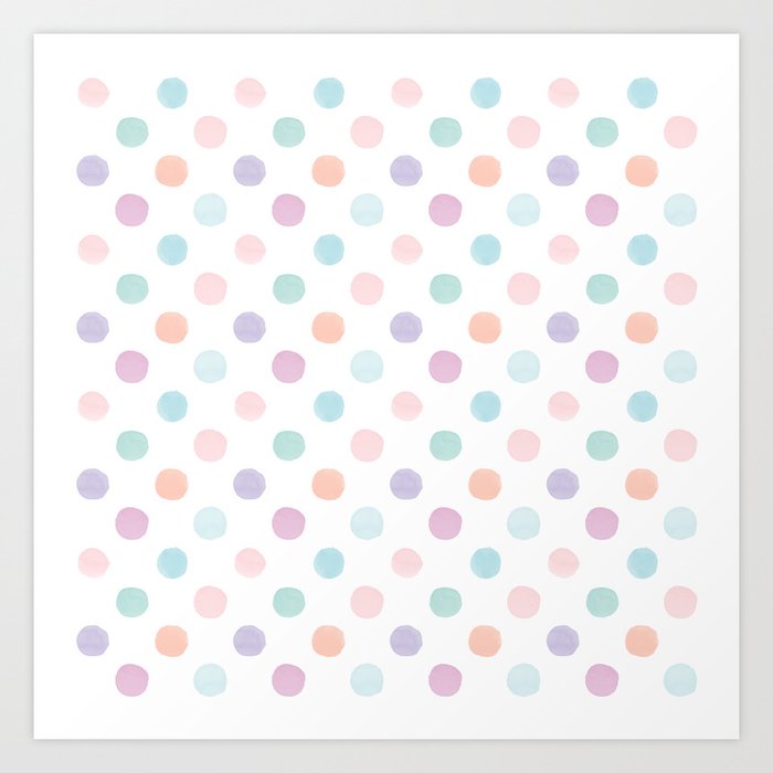 Watercolour Polka Dots in Soft Pastel Shades Art Print