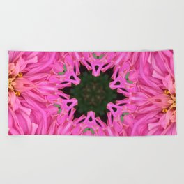 Pink Zinnia Kaleidoscope Mandala Beach Towel