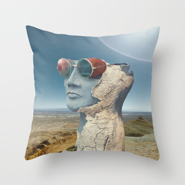 sculpture face strange desert Throw Pillow