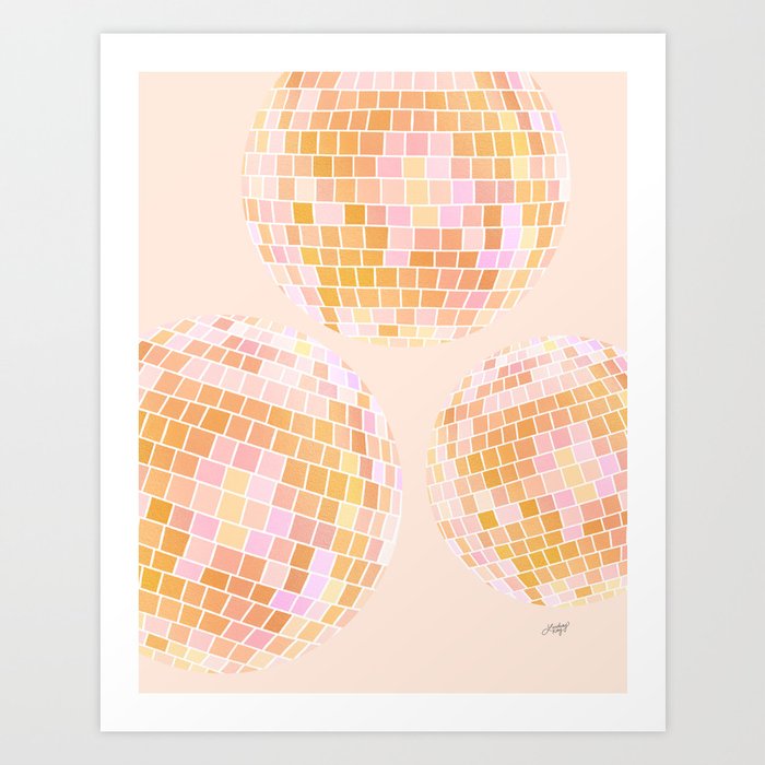 Disco Balls Illustration (Yellow Palette) Art Print