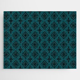 Teal Blue and Black Native American Tribal Pattern Jigsaw Puzzle