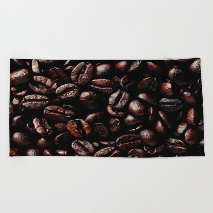 Dark Roasted Coffee Beans Beach Towel