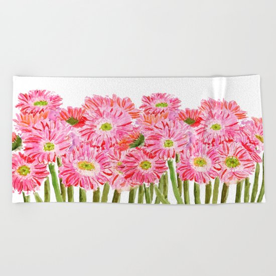 Pink Gerbera Daisy watercolor Beach Towel