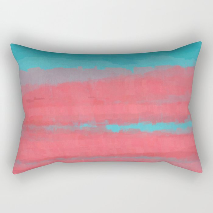 Sunset in Paradise, Minimal Abstract Painting in Coral and Turquoise Colors, Modern Paint Stripes  Rectangular Pillow