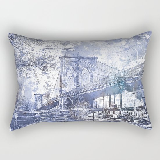 Brooklyn Bridge New York USA Watercolor blue Illustration Rectangular Pillow