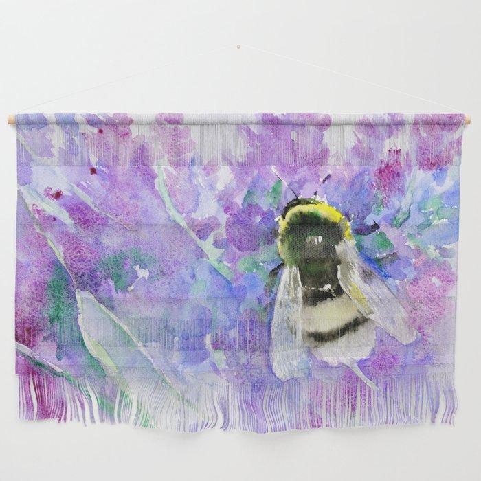 Bumblebee and Lavender Flowers Herbal Bee Honey Purple Floral design Wall Hanging