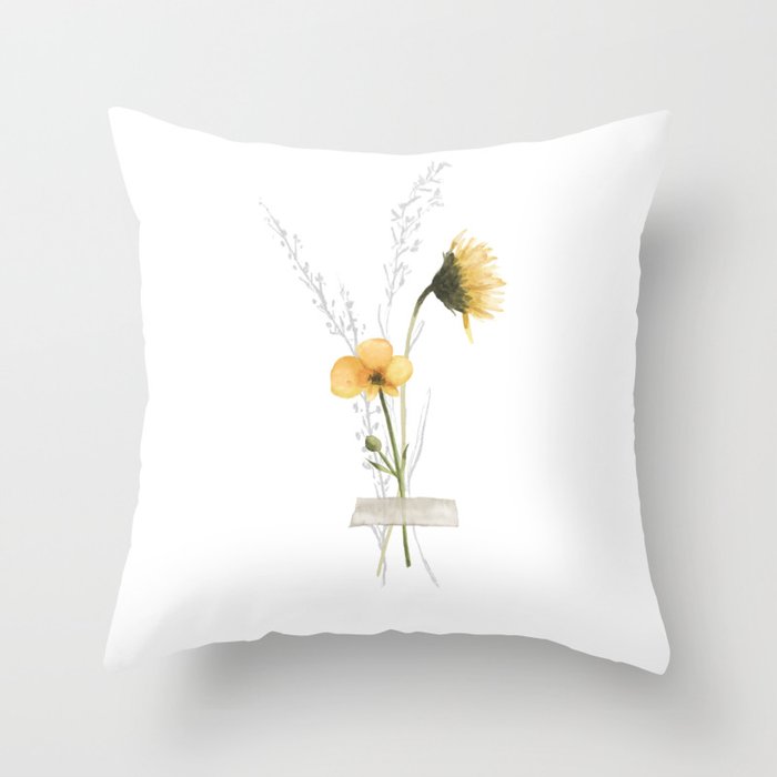 Buttercup Pressed Flower Throw Pillow