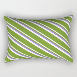 [ Thumbnail: Purple, White, and Green Colored Striped Pattern Rectangular Pillow ]