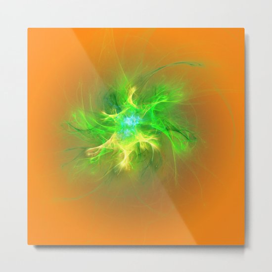 Green Burst Fractal Metal Print