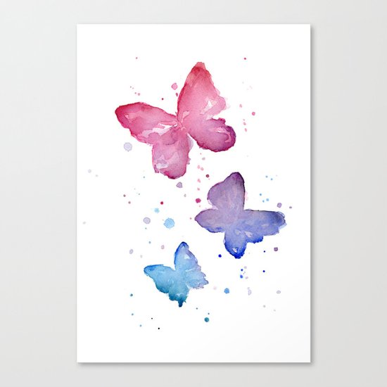 Butterflies Watercolor Abstract Splatters Canvas Print
