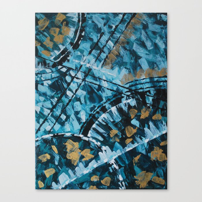 Turquoise And Gold Abstract Painting Canvas Print By Erika