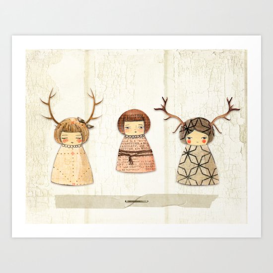 Deer paperdolls Art Print