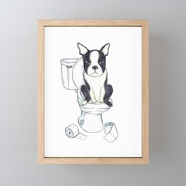 Boston terrier toilet Painting Wall Poster Watercolor Framed Mini Art Print