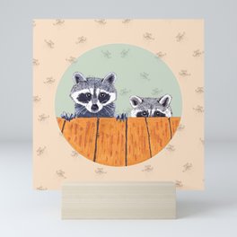 Peeking Raccoons #3 Beige Pallet Mini Art Print