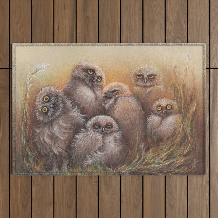 Burrowing owl funny family Outdoor Rug