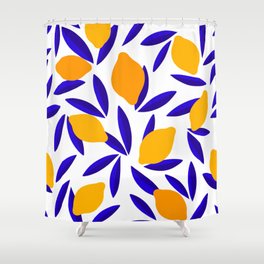 Blue and yellow Lemon Summery Pattern Shower Curtain