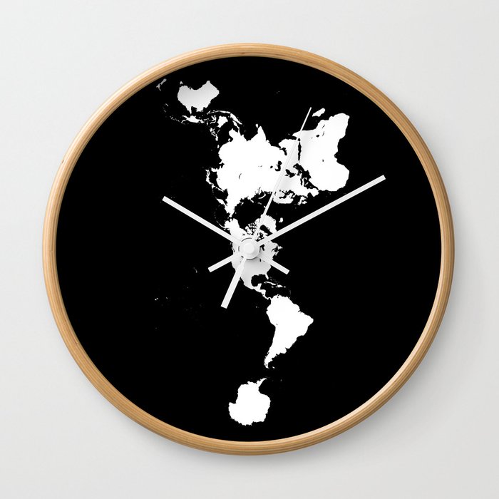 Dymaxion World Map Fuller Projection Map Minimalist White On Black Wall Clock By Constantchaos Society6 The clockwork has a silent sweep.
