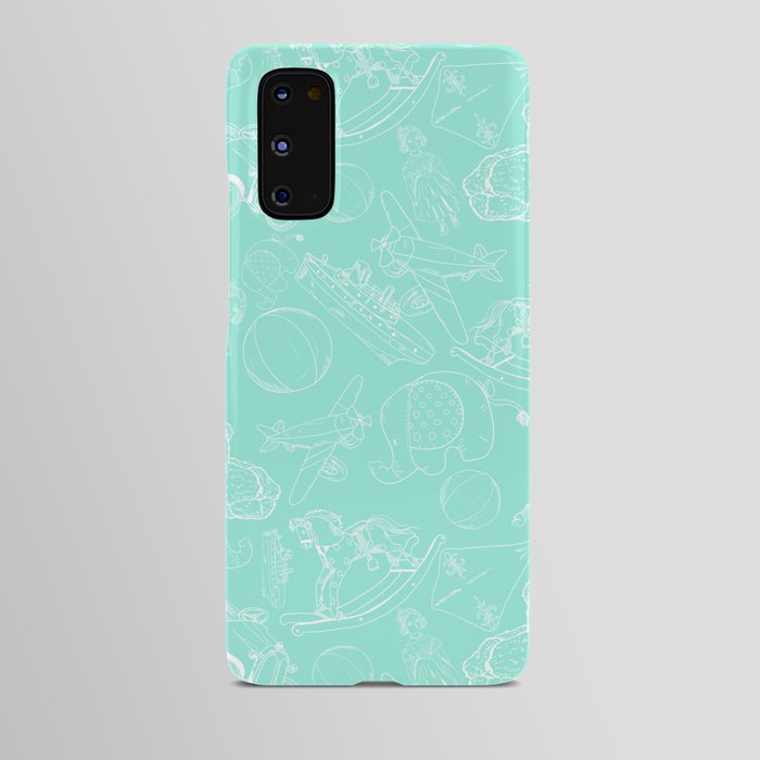 Mint Blue and White Toys Outline Pattern Android Case