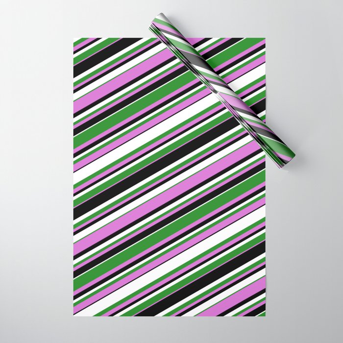 Forest Green, Orchid, Black & White Colored Striped/Lined Pattern Wrapping Paper