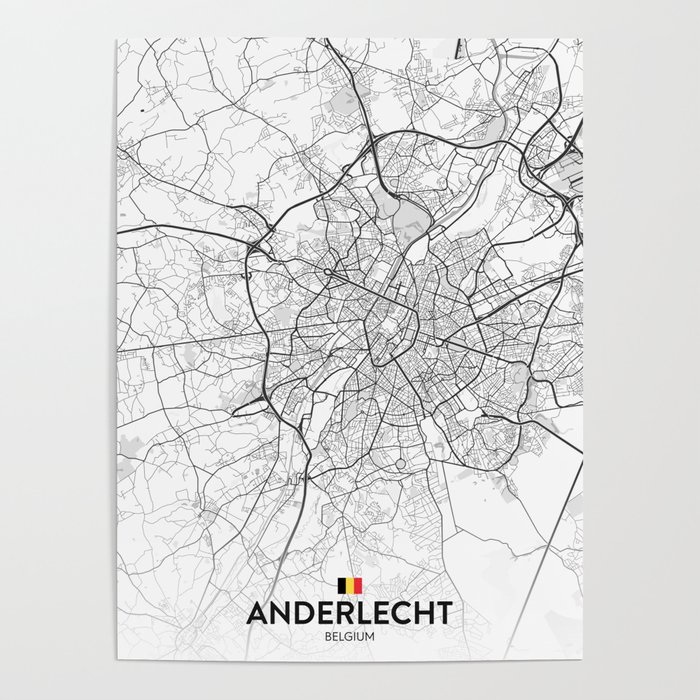 Anderlecht, Belgium - Light City Map Poster